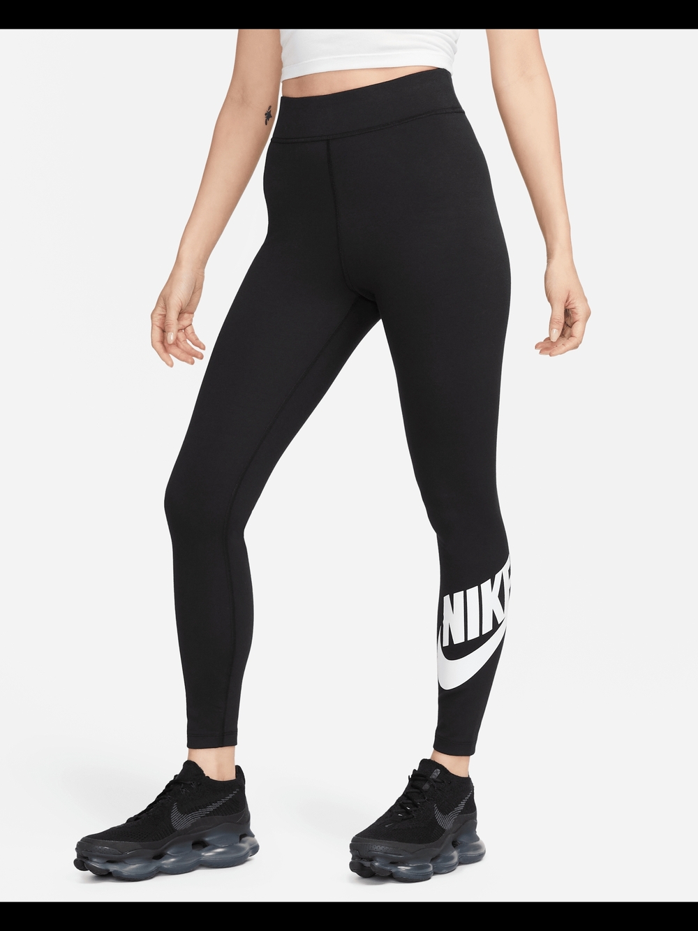 Nike Black Leggings Tights with White Swoosh and Logo Size L Large